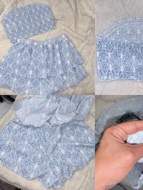 SHEIN 2-Piece Set Women Size 0X Blue Tile Print Bandeau Top Ruffle Skort